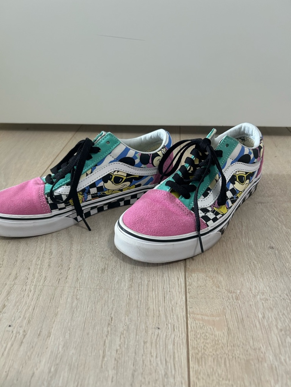 Disney Vans Old Skool Sneakers with Pink Toe and Colorful Cartoon Print